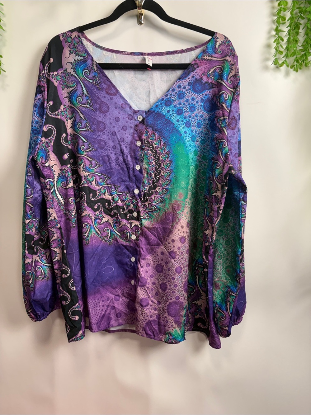 Purple and Blue Graphic Buttoned Blouse